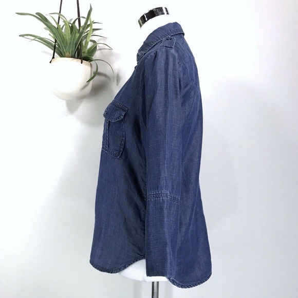Bella Dahl Blue Tencel Chambray Button Front Top 3/4 Sleeve Shirt Size XS - Picture 4 of 11